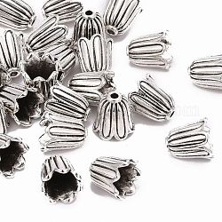 カドミウムフリー＆鉛フリーのアンティークシルバーチベットスタイルの花のビーズキャップ  10x10mm  穴：1mm