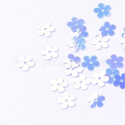 Accessori dell'ornamento paillette sfere di plastica disco, perle di paillettes, fiore, cielo azzurro, 7x7x0.2mm, Foro: 1 mm, circa 30000pcs/500g