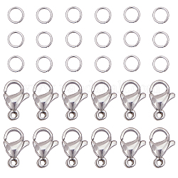 Fermoirs mousquetons en 304 acier inoxydable, avec anneaux ouverts, couleur inoxydable, 6.8x5.2x1.1 cm