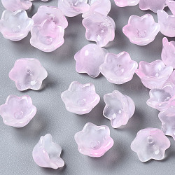 Perles de verre transparentes peintes à la bombe à deux tons, fleur, rose, 7x11.5x11.5mm, Trou: 1.2mm