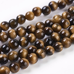 Chapelets de perles d'œil de tigre naturel, ronde, 4mm, Trou: 0.8mm, Environ 45 pcs/chapelet, 8 pouce