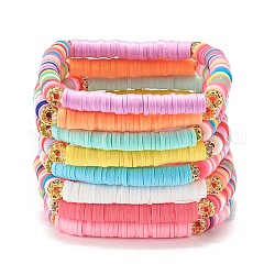 Набор браслетов хейши ручной работы из полимерной глины, составные опрятные браслеты для женщин, разноцветные, внутренний диаметр: 2-1/8 дюйм (5.3 см), 6 шт / комплект