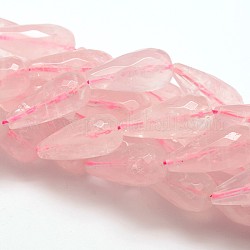 Natural Rose Quartz Teardrop Bead Strands, Faceted, 24~26x12mm, Hole: 1mm, about 15pcs/strand, 15.75 inch