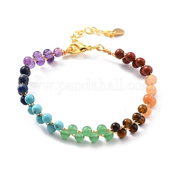 Bracelet en perles de pierres naturelles mélangées, bracelet enroulé en fil de laiton doré pour femme, sans plomb et sans cadmium, 7-1/2 pouce (19 cm)