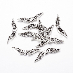 Tibetischer stil legierung perlen, Flügel, Antik Silber Farbe, 7.5x30x3 mm, Bohrung: 1 mm