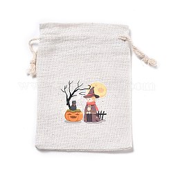 Bolsas de almacenamiento de tela de algodón de halloween, rectángulo mochilas de cuerdas, para bolsas de regalo de dulces, patrón de bruja, 13.8x10x0.1 cm