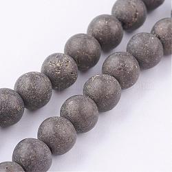 Natürliche Pyrit Perlen Stränge, Runde, matt, 6 mm, Bohrung: 1 mm, ca. 33 Stk. / Strang, 8 Zoll