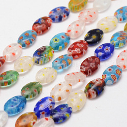 Chapelets de perle de millefiori en verre manuelles, Ovale Plat, colorées, 12x8x3.5~4mm, Trou: 1mm, Environ 33~34 pcs/chapelet, 15.3 pouce