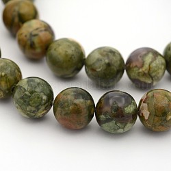 Natural Rhyolite Jasper Round Bead Strands, 12mm, Hole: 1mm, about 16pcs/strand, 7.5 inch