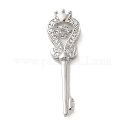 Латунные подвески с фианитом, долговечный, Ключ с короной, платина, 33x10x4.5 мм, отверстие : 2x2 мм