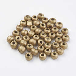 Perles de bois naturel peintes à la bombe, ronde, plaqué or, 6x5mm, Trou: 2mm