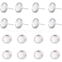 PandaHall Elite 30 pcs 12mm Flat Round Brass Stud Earring Cabochon Setting Post Cup with 30 pcs 12mm Clear Glass Cabochons for Earring DIY Jewelry Craft Making
