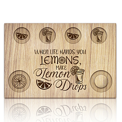 BENECREAT Lemon Pattern Shot Glasses Serving Tray, Wooden Flight Tray Glass Holder with Salt Rim Shot Glasses Board for Bar, Restaurant, Party, Family Gathering, 7.87x11.8 Inch
