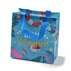 Sacs-cadeaux pliants réutilisables non tissés imprimés sur le thème de l'été avec poignée, sac à provisions imperméable portable pour emballage cadeau, rectangle, bleu profond du ciel, 11x21.5x23 cm, plier: 28x21.5x0.1 cm