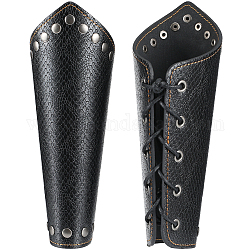 GORGECRAFT 2PCS Leather Gauntlet Wristband Medieval Archery Bracers Vintage Rivet Black Snakeskin Grain PU Leather Arm Armor Cuff for Halloween Outdoor Role-Playing Adult Knight Costumes Accessories