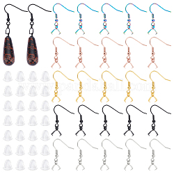 Unicraftale ca. 50 Stück, 5 Farben, 304 Edelstahl-OhrringKlaue mit hängenden Klemmbügeln, hypoallergener Ohrdraht, FischKlaue mit 50 Stück Kunststoff-Ohrmuttern für die DIY-Ohrring-Schmuckherstellung