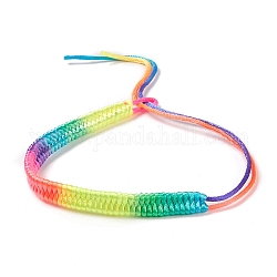 Fabrication de bracelets réglables tressés en polyester couleur arc-en-ciel pour femmes, colorées, 10-7/8 pouce (27.5~27.7 cm), 6mm