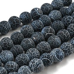 Perles en pierres gemme, agate naturelle altérée / agate craquelée, ronde, Grade a, teinte, noir, 8mm, Environ 50 pcs/chapelet, 16 pouce