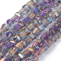 Abalorios de vidrio electroplate hebras, facetados, chapado en arco iris , semicírculo, púrpura, 4x4x3mm, agujero: 0.8 mm, aproximamente 148 pcs / cadena, 19.69 pulgada (50 cm)