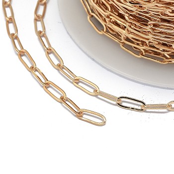 Brass Paperclip Chains, Flat Oval, Drawn Elongated Cable Chains, Soldered, Light Gold, 11x4x0.5mm