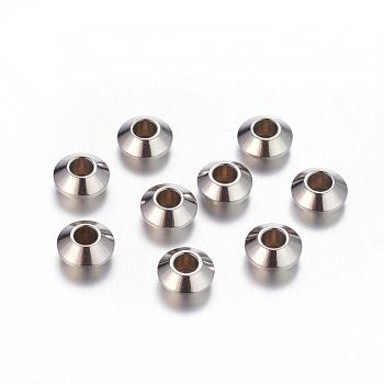 201 perles d'espacement bicône en acier inoxydable, couleur inoxydable, 6x3mm, Trou: 2.5mm