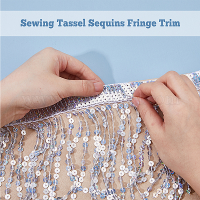 Отделка лентой с пайеткой и кисточкой длиной 10 м. OCOR-WH0078-162B-1