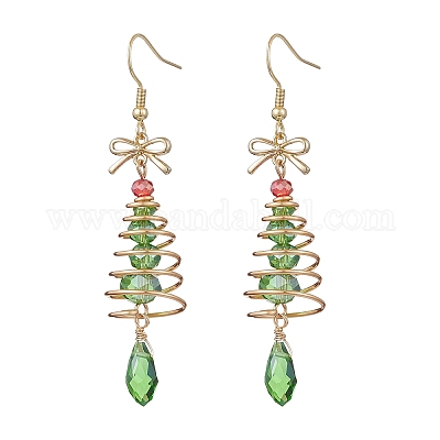 Елка с бантом латунные серьги-подвески из проволочного стекла EJEW-JE06125-1