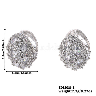 Элегантные плоские круглые серьги-кольца из латуни с прозрачным кубическим цирконием GD5823-1-1