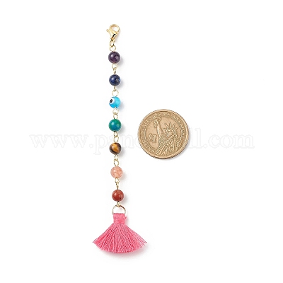 7 чакра драгоценный камень круглый и ручной работы Lampword сглаза украшение из бисера кулон HJEW-JM00795-1