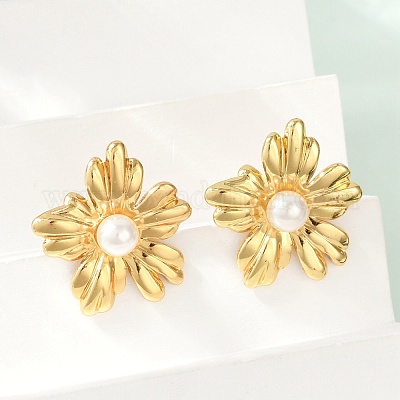 Серьги-гвоздики из нержавеющей стали 304 из АБС-пластика с жемчугом для женщин EJEW-U046-12A-G-1