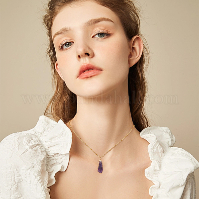 Подвески из необработанной медной проволоки с натуральным аметистом PALLOY-AB00104-1