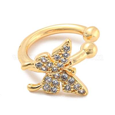 Серьги-каффы из настоящей позолоченной латуни 14 карат с фианитами EJEW-M232-01A-G-1