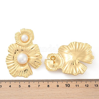 Серьги-гвоздики из нержавеющей стали 304 из АБС-пластика с жемчугом для женщин EJEW-U046-12C-G-1