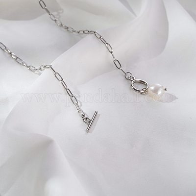 Минималистичные ожерелья из нержавеющей стали с подвеской в виде рисовой скрепки и имитацией жемчуга для повседневной женской одежды OX8079-1-1