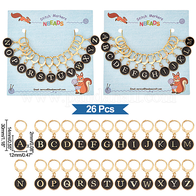 Буква a~z сплав эмаль плоская круглая подвеска запирающиеся маркеры стежков HJEW-NB0001-88A-1