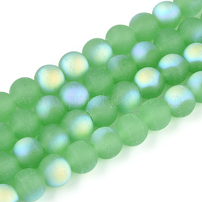 Нити стеклянных бусин с имитацией матового нефрита GLAA-T032-J8mm-MBB05-1