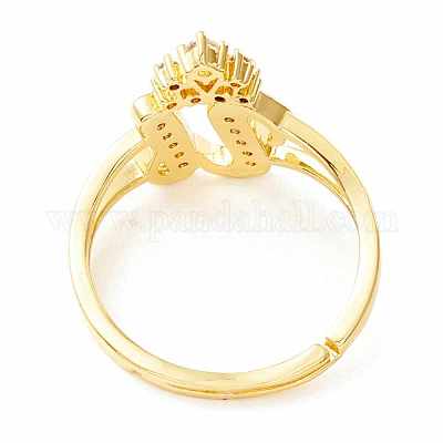 Прозрачная буквица из кубического циркония с регулируемым кольцом в виде короны RJEW-M139-17U-1