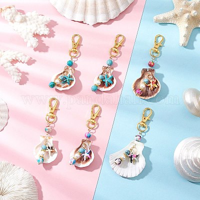 Подвеска в виде морской звезды из натуральной ракушки и синтетической бирюзы HJEW-JM03641-02-1