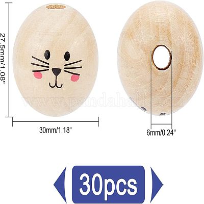 30 шт. европейские бусины из натурального дерева с принтом WOOD-FH0001-92-1