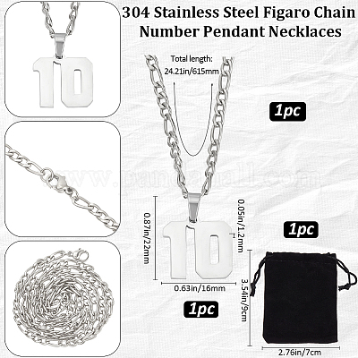 1 шт. 304 нержавеющая сталь Фигаро цепочка ожерелье с подвеской в виде цифры NJEW-BBC0001-28C-P-1