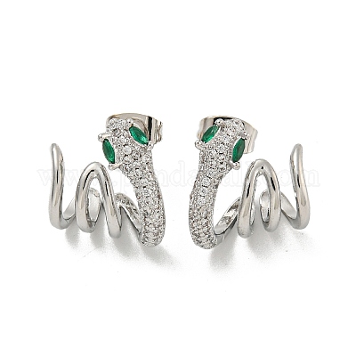 Серьги-клипсы из латуни с паве фианитов EJEW-N054-47P-1