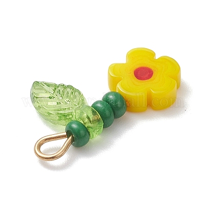 6 шт. подвески-цветы из стеклянных бусин из нержавеющей стали 304 PALLOY-MZ01117-1