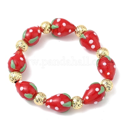 Женские эластичные браслеты из латуни и бусин в технике лэмпворк BJEW-F515-06G-1