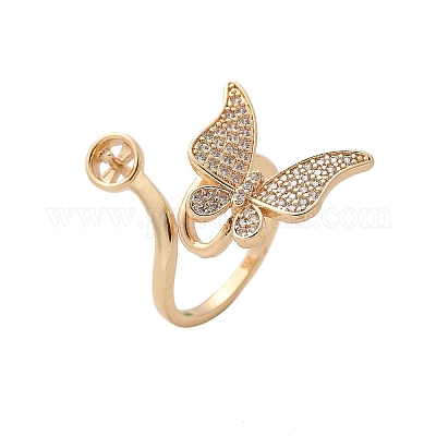 Оправа для кольца-манжеты из латуни с микропаве из кубического циркония в виде бабочки KK-A244-01H-G-1