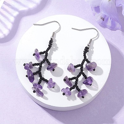 3 пара серег-подвесок из хирургической нержавеющей стали 316 с бусинами из стеклянного стекла EJEW-TA00774-1