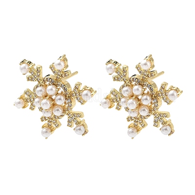 Серьги-гвоздики из латуни с микропаве из кубических цирконий в форме снежинки EJEW-G452-03G-1