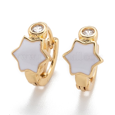 Серьги-кольца Huggie из латуни с прозрачным фианитом и прозрачным фианитом EJEW-P187-B11-1