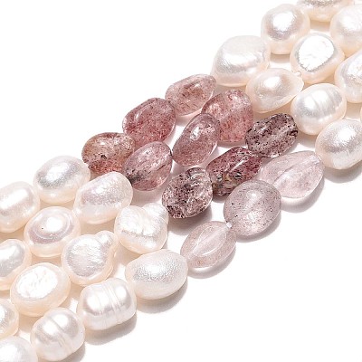 Натуральные клубничные кварцевые самородки и нити из натурального культивированного пресноводного жемчуга PEAR-N023-01A-13-1