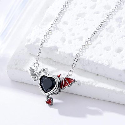 Ожерелья с подвеской в виде сердца дьявола с крыльями из цинкового сплава FS-WGBD937-01-1
