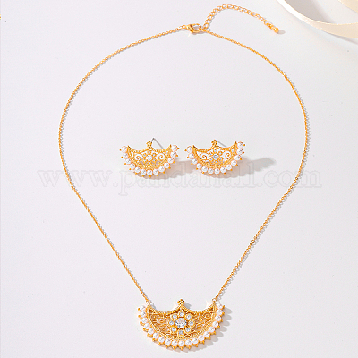 Комплекты из латунных подвесок в форме луны и серег-гвоздиков с микропаве из прозрачных кубических цирконий для женщин WM4804-1